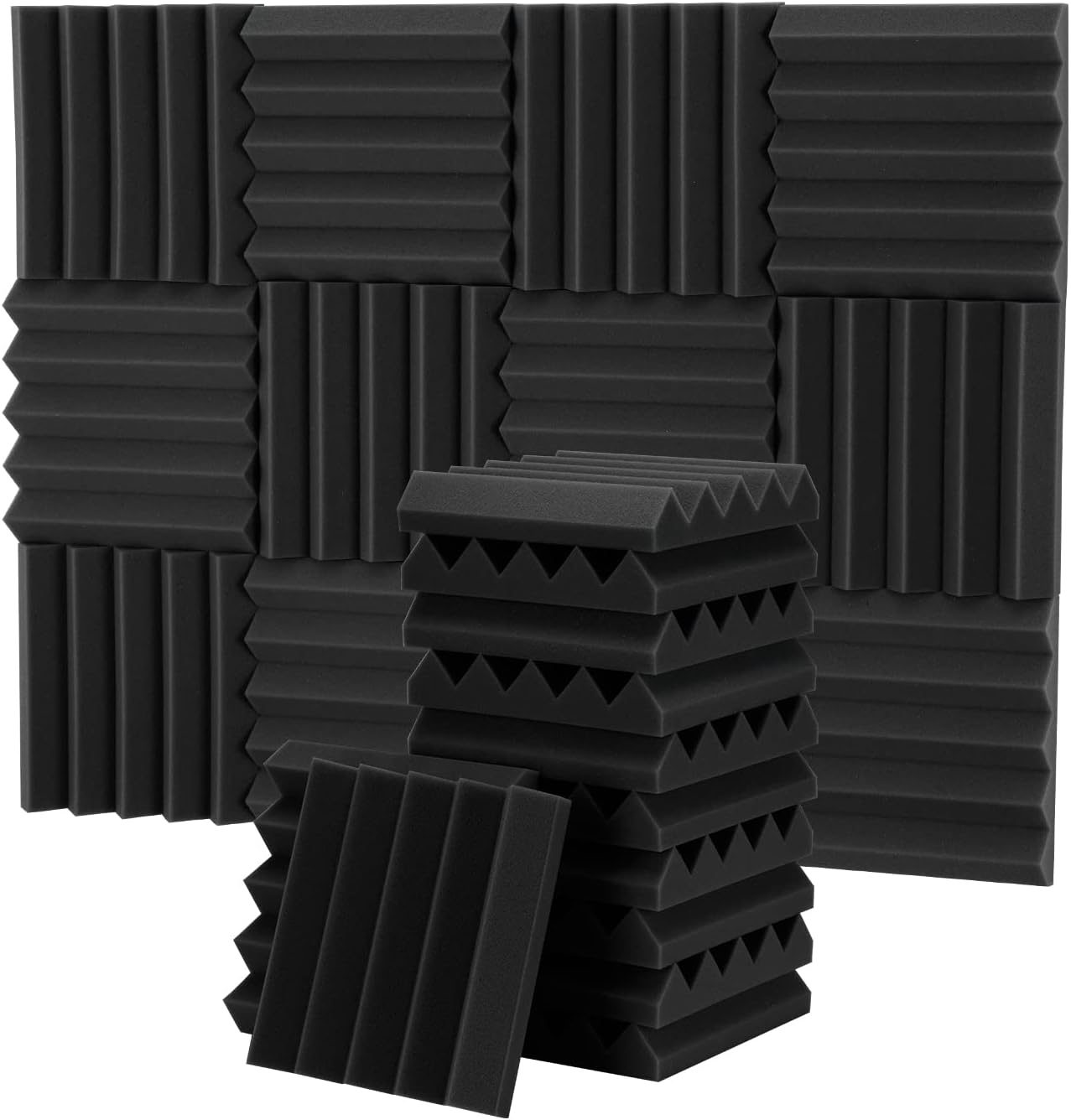 12 Pack Sound Proof Foam Panels Pack Acoustic Foam,25 X 25 X 5 cm Wedges Acoustic Panels,Sound Absorbing Panels for Studio/Office/Home Sound Proof Panels for Walls (5cm)(2.5 cm) - Office Catch