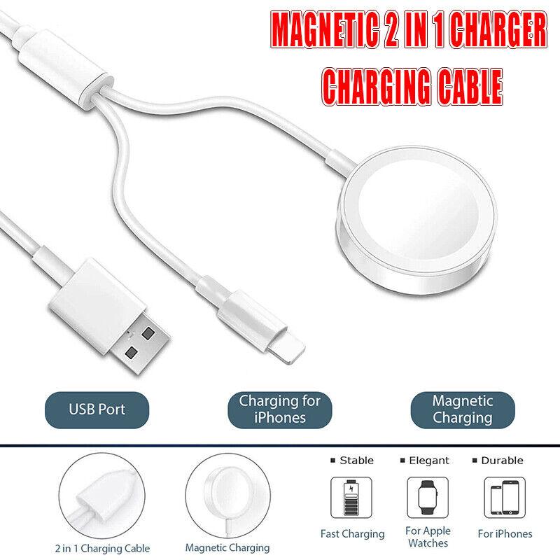 2 in 1 Apple Charger iPhone Watch iWatch 8 7 6 5 4 3 Magnetic Charging Cable - Office Catch