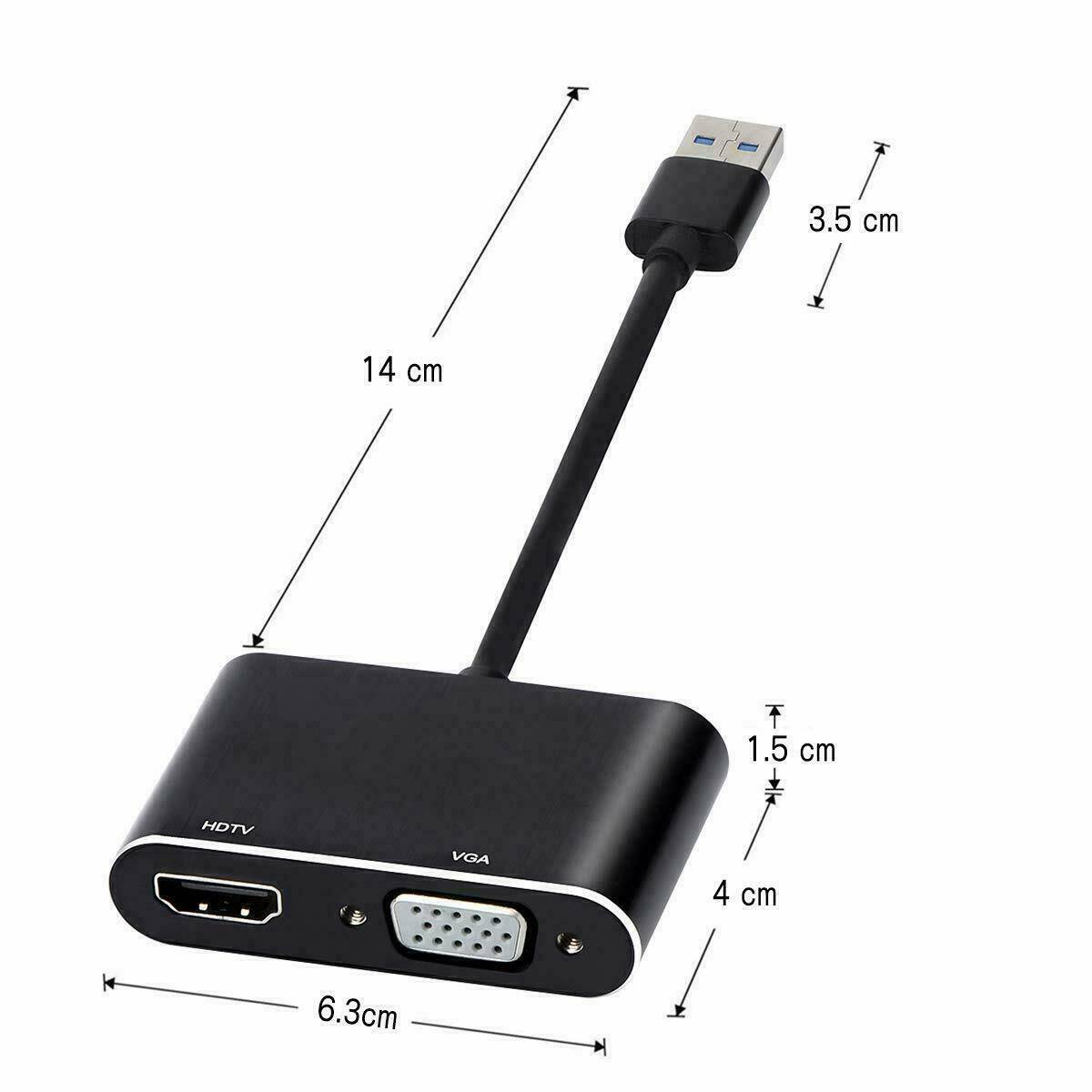 2 IN 1 USB 3.0 to HDMI + VGA Full HD 1080p Video Adapter Cable Converter Desktop or laptop computer - Office Catch