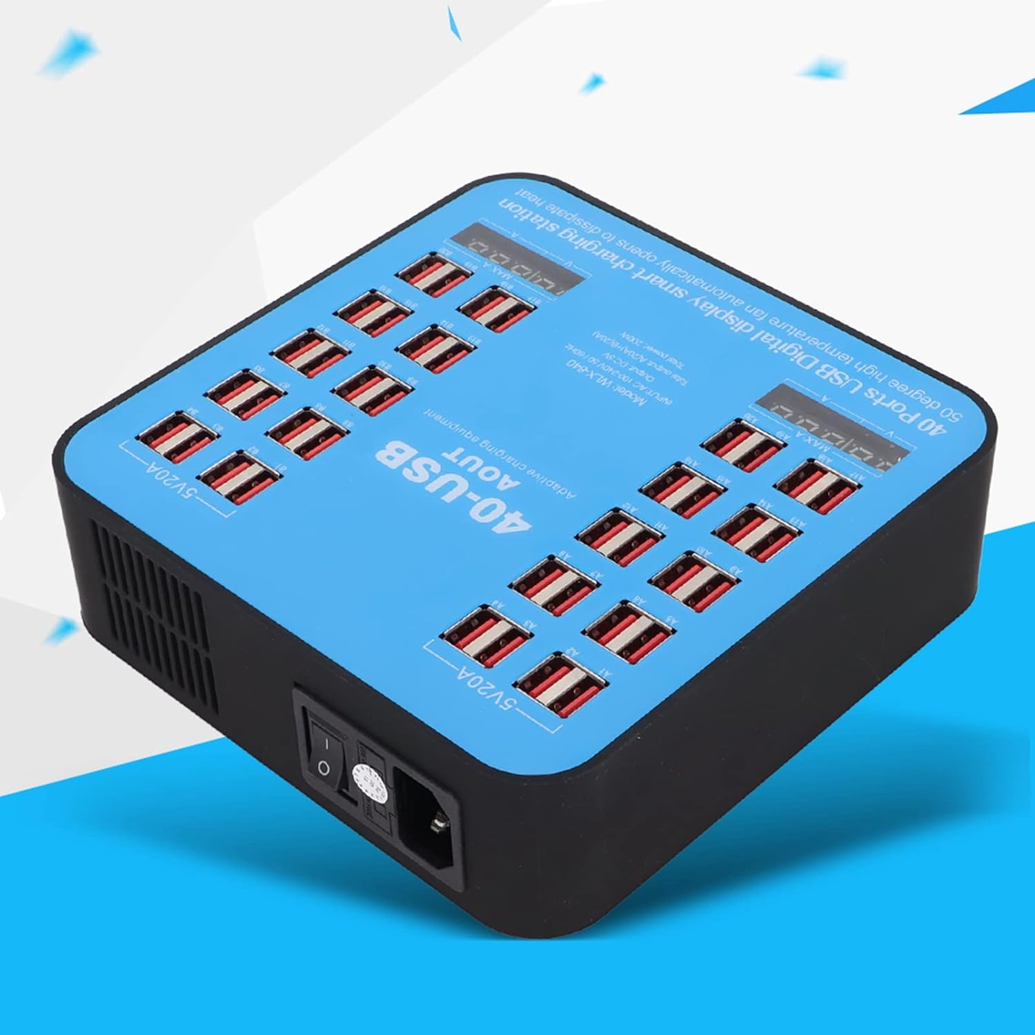 200W Universal Multiport Charging Station with 40 Ports, LCD Digital Display for Current and Voltage, Complete with Organizer Stand - Office Catch