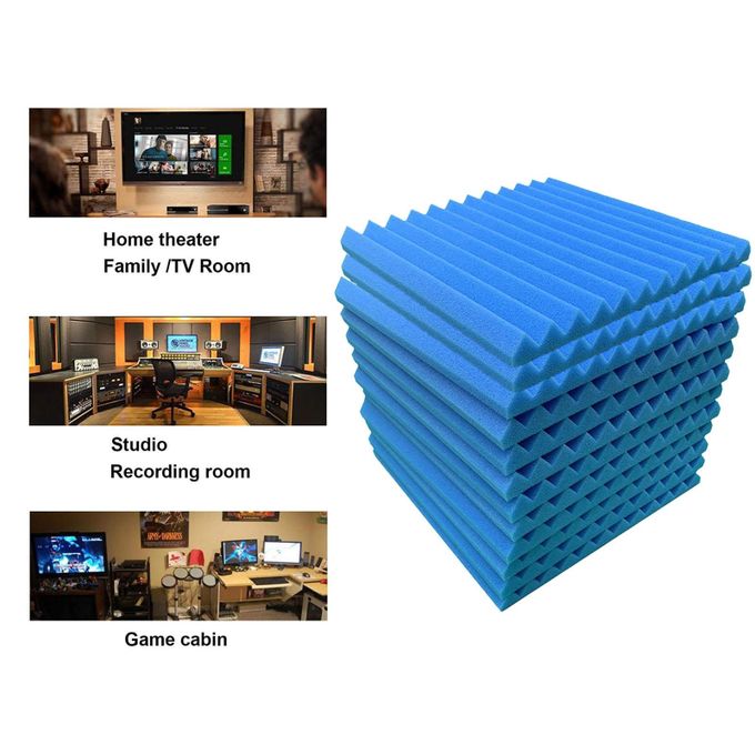 24 Pack Acoustic Foam Panels, 30x 30x 2.5cm Studio Soundproofing Wedges Fire Resistant Sound Proof Padding Acoustic Treatment Foam (Blue) - Office Catch