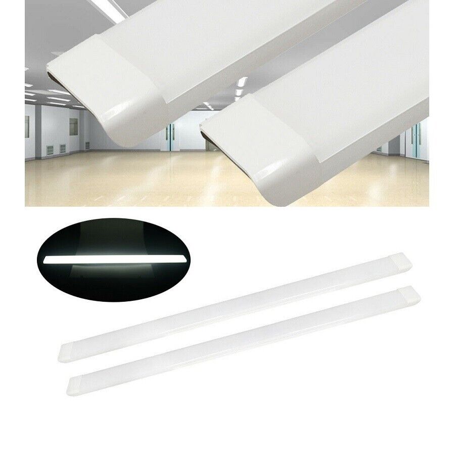 2Pcs 4FT 1200mm Slim LED Wide Batten Tube Light Ceiling Strip Bar Light Daylight - Office Catch