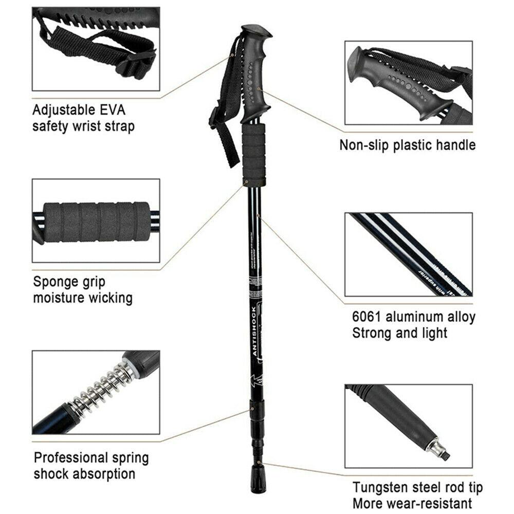 2x New Hiking Trekking Poles Walking Stick Adjustable Camping Black Lightweight - Office Catch