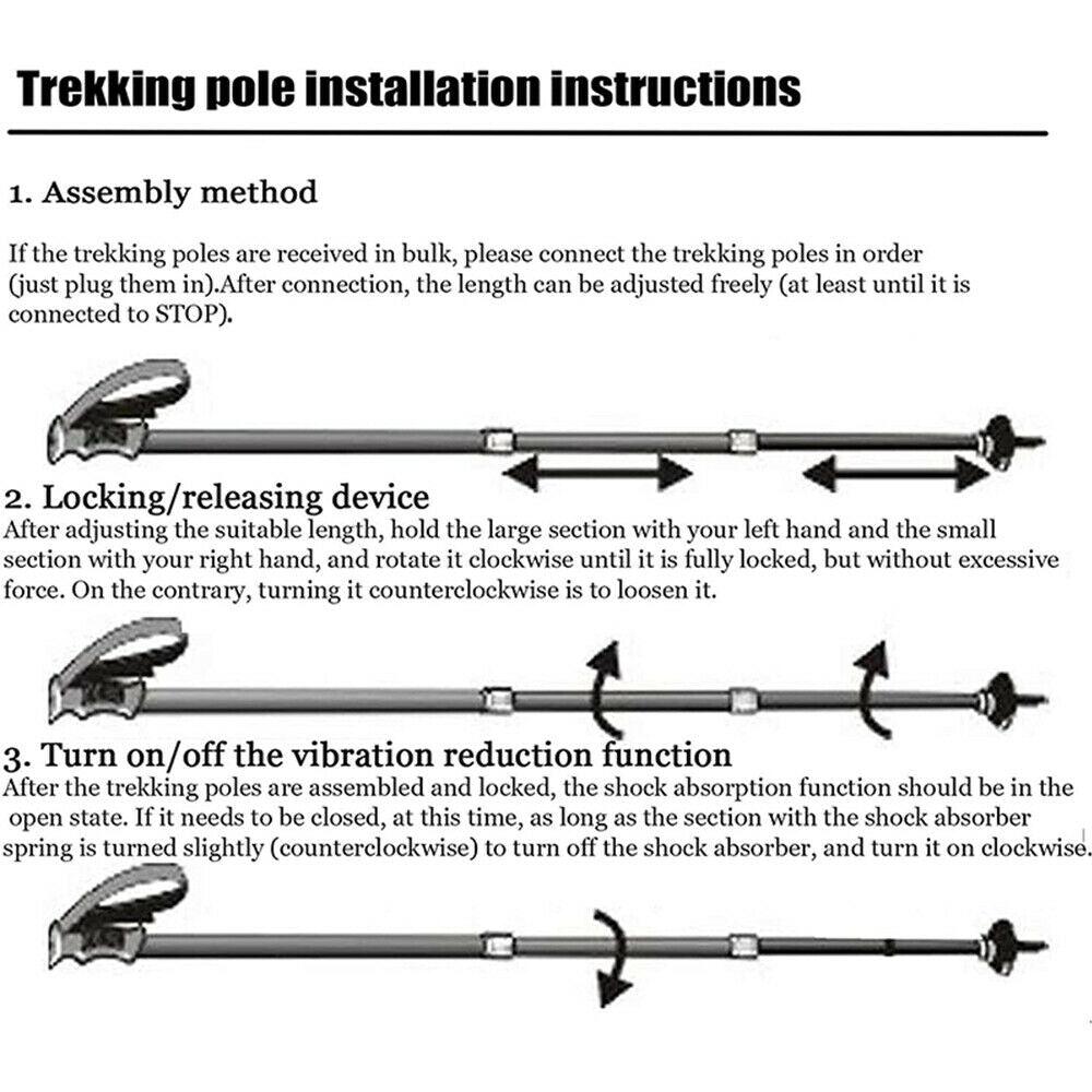 2x New Hiking Trekking Poles Walking Stick Adjustable Camping Black Lightweight - Office Catch