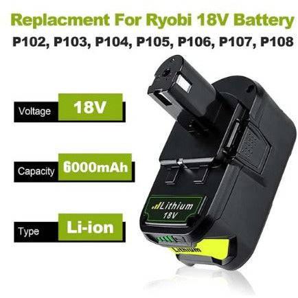 2x Ryobi 18V 6.0 Ah P108 P104 ONE+ Plus BPL-1815 Compatible Battery - Office Catch