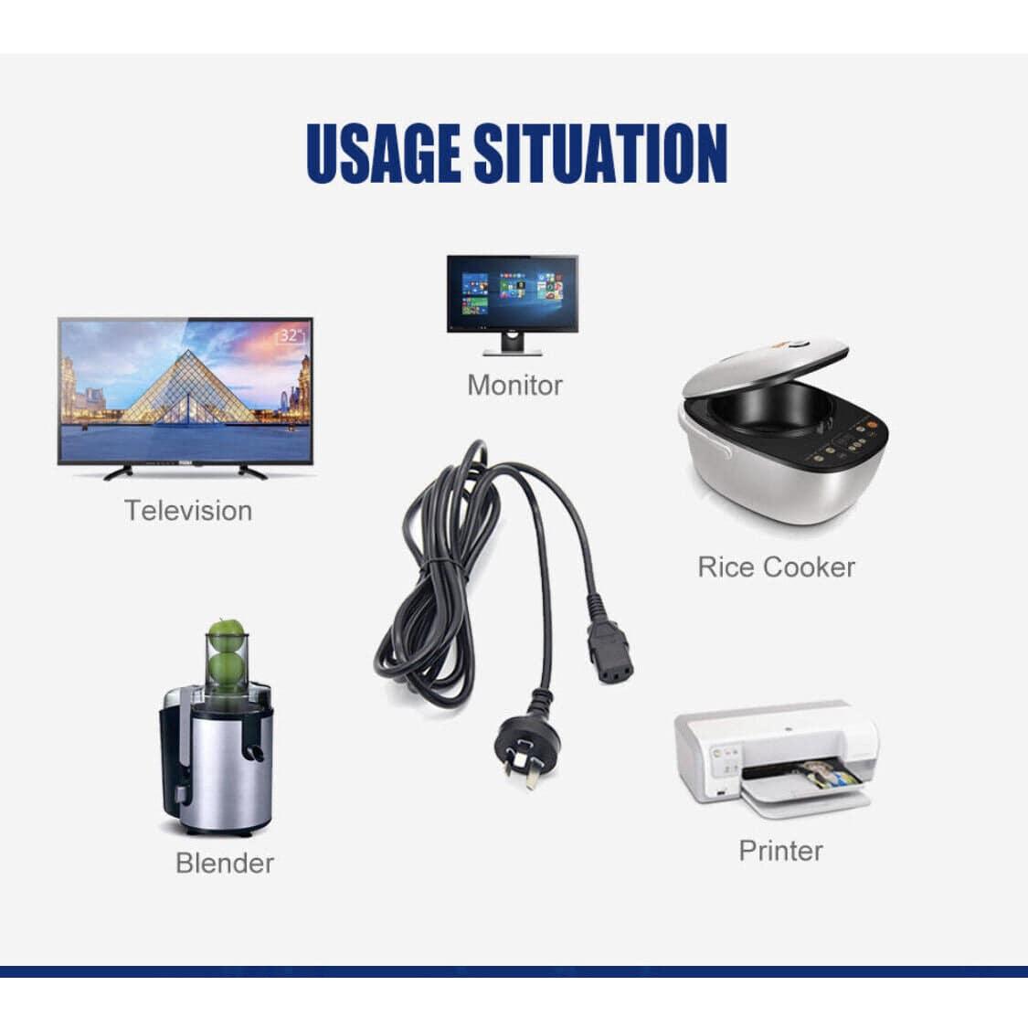 3 Pin Power Cord Lead Cable AU 250V 10A Suitable For PC Computer TV Monitor Printer LCD - Office Catch