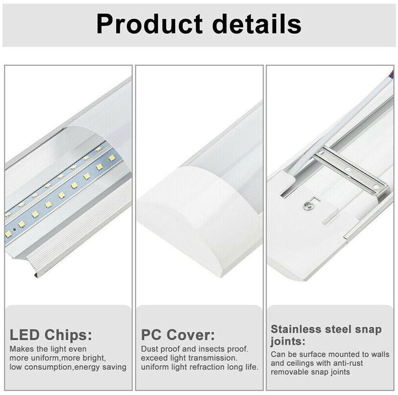 4FT 1200mm Slim LED Wide Batten Tube Light Ceiling Strip Bar Light Daylight | 10 Pack - Office Catch