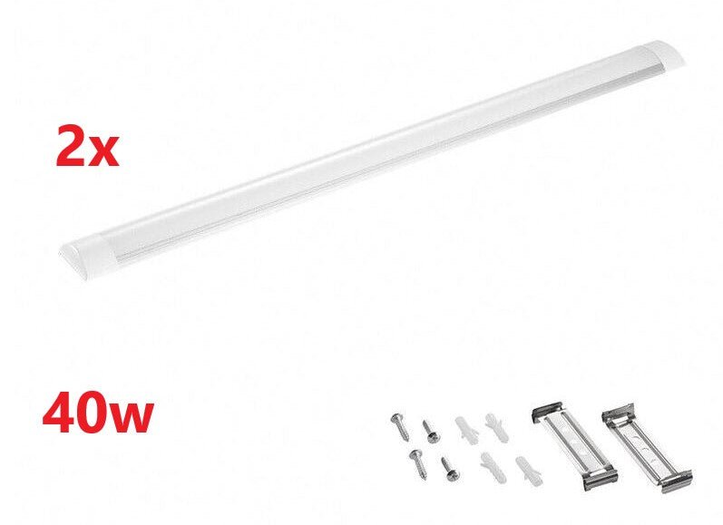 4FT 1200mm Slim LED Wide Batten Tube Light Ceiling Strip Bar Light Daylight | 2 Pack - Office Catch