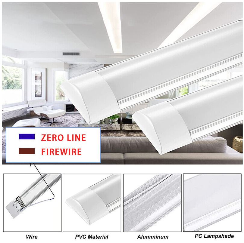 4FT 1200mm Slim LED Wide Batten Tube Light Ceiling Strip Bar Light Daylight | 2 Pack - Office Catch