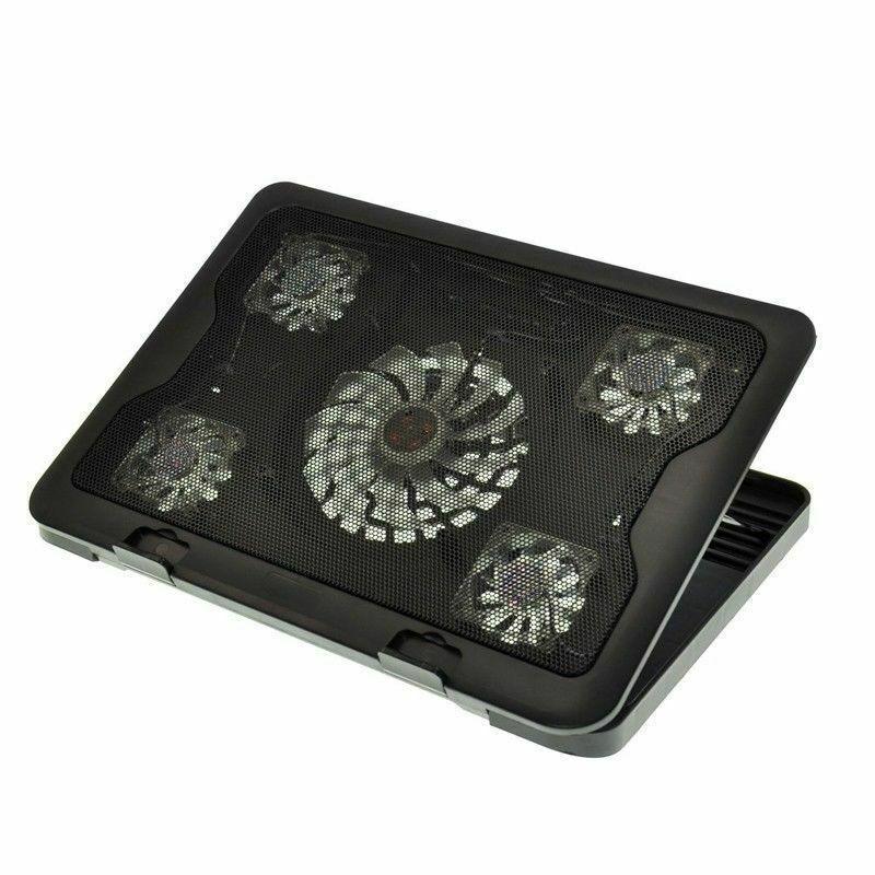 5 Fans LED USB Adjustable Height Stand Pad Cooler For Laptop Notebook 7"-17" - Office Catch