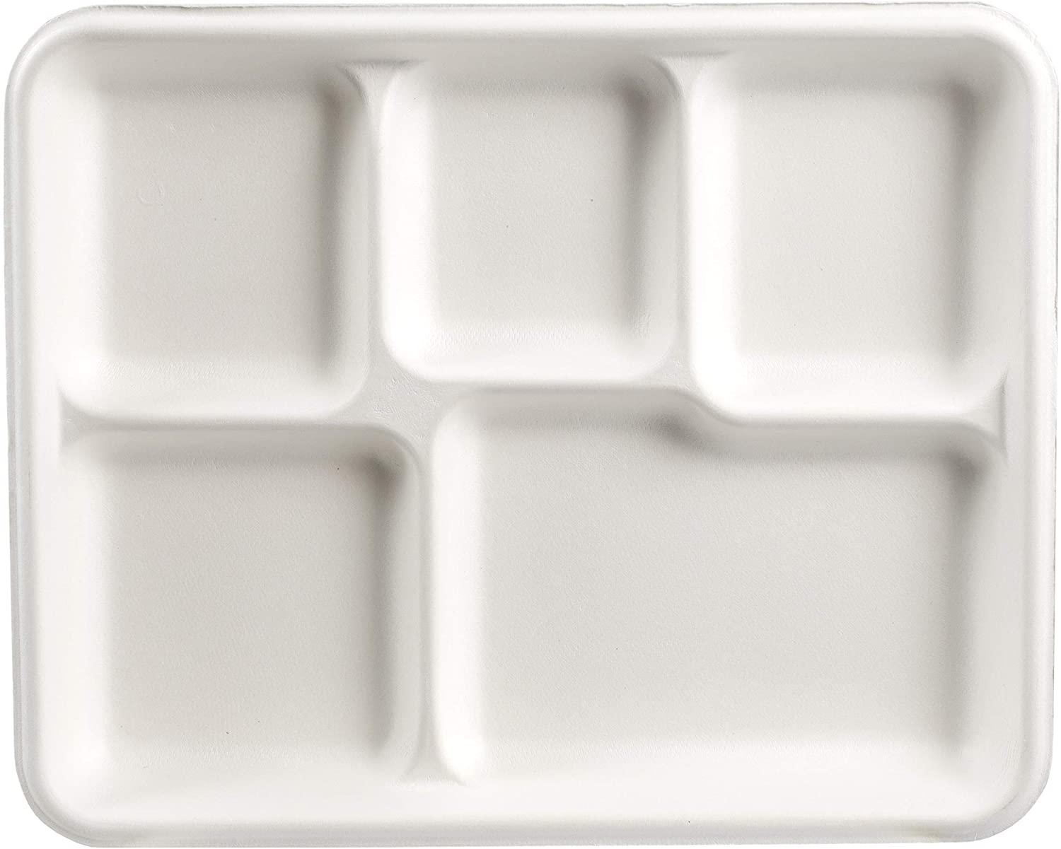 500 Pack |100% Compostable Natural Plant Fiber 5-Compartment Tray - Office Catch
