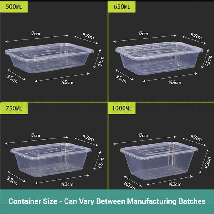 500ml (Small)| 100Pcs Take Away Containers & Lids Disposable | Plastic Food Storage - Office Catch