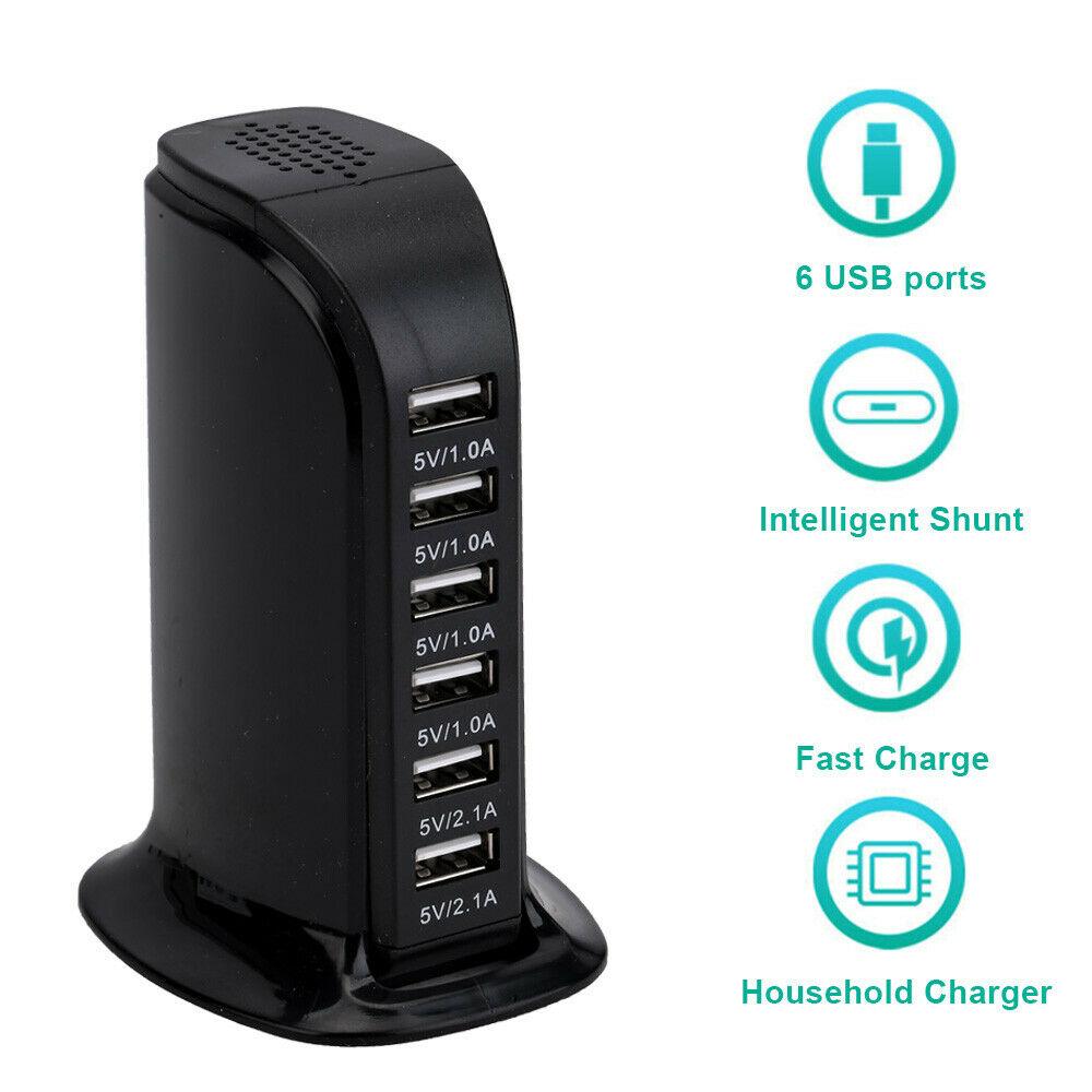 6 Port Charging Station USB Desktop AU New Charger Rapid Tower Power Adapter AU - Office Catch