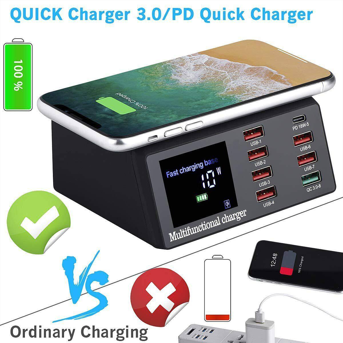 8 Ports USB Quick Charge Fast Wireless Charging Station 100W - Office Catch