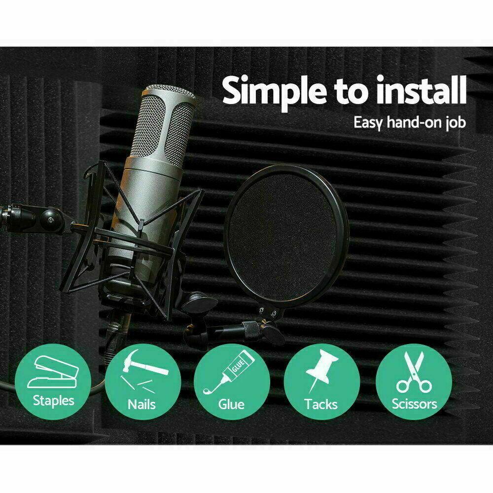 96 Pack | Studio Acoustic Foam Sound Absorbtion Proofing Panels Tiles Wedge | 30*30*2.5cm - Office Catch