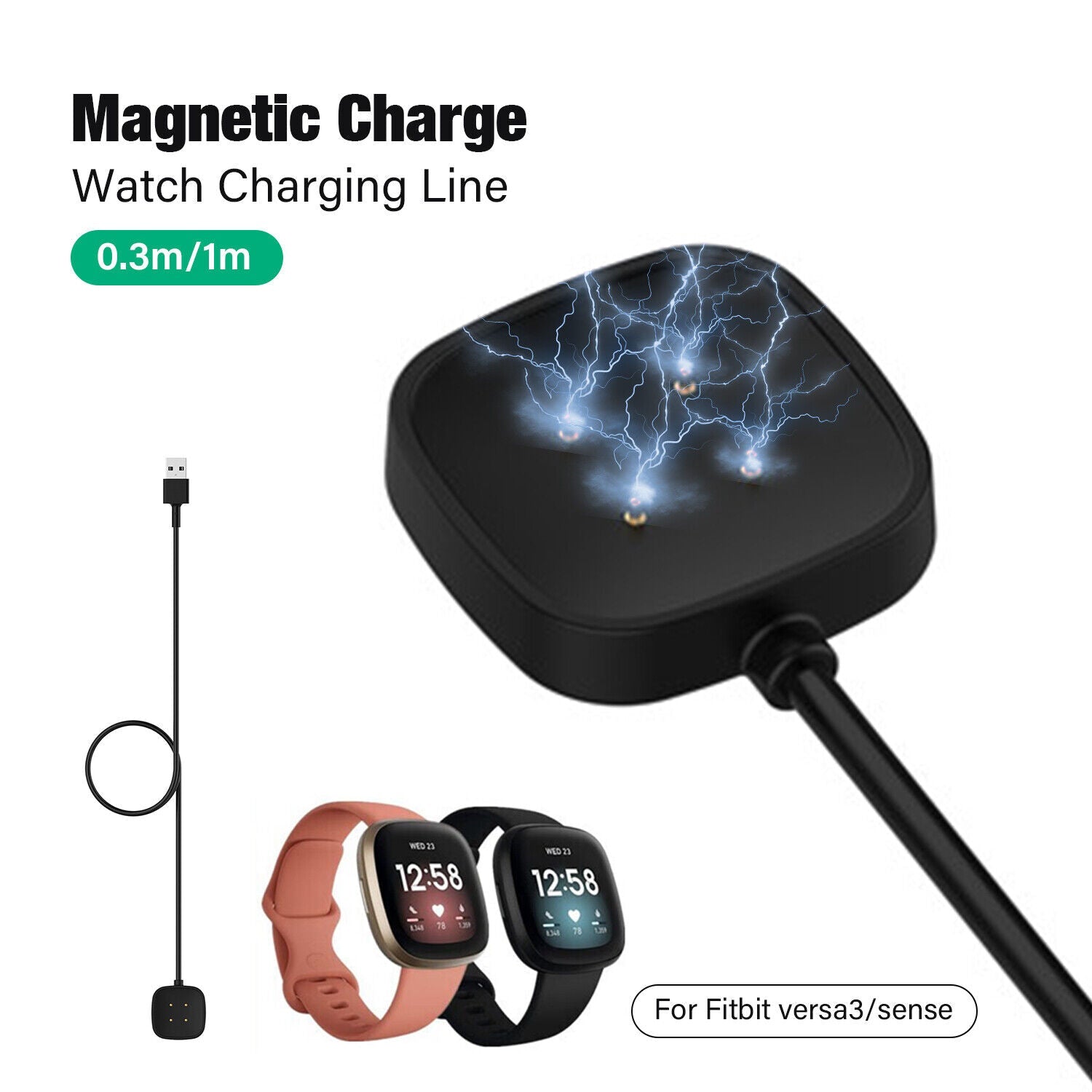 Charger Cable For Fitbit Versa 3/sense Smart Watch USB Charging Cord Dock Cradle - Office Catch