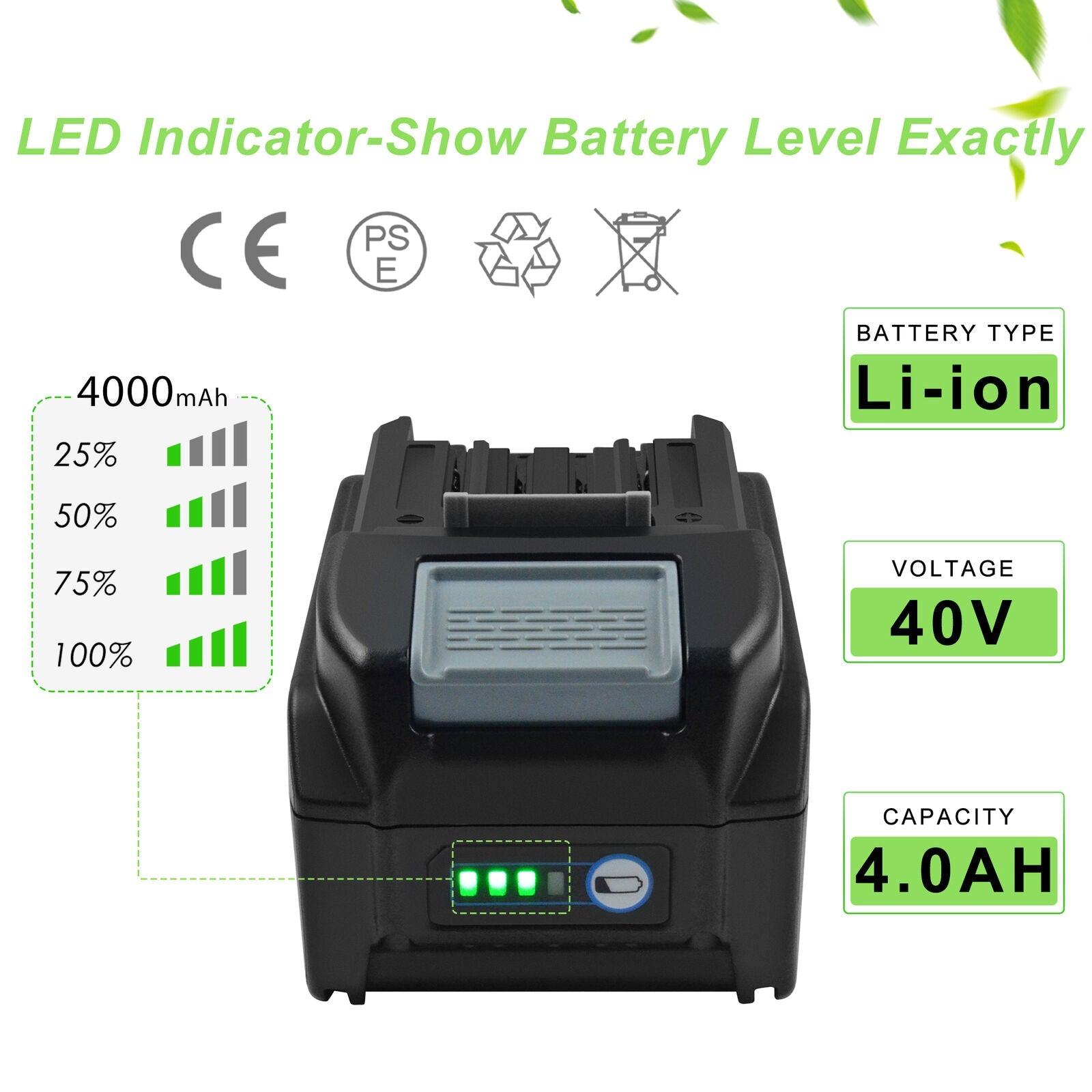 Compatible 4000mAh 40V BL4040 Li-ion Battery for Makita 191B26-6 40V Li-ion 4ah - Office Catch