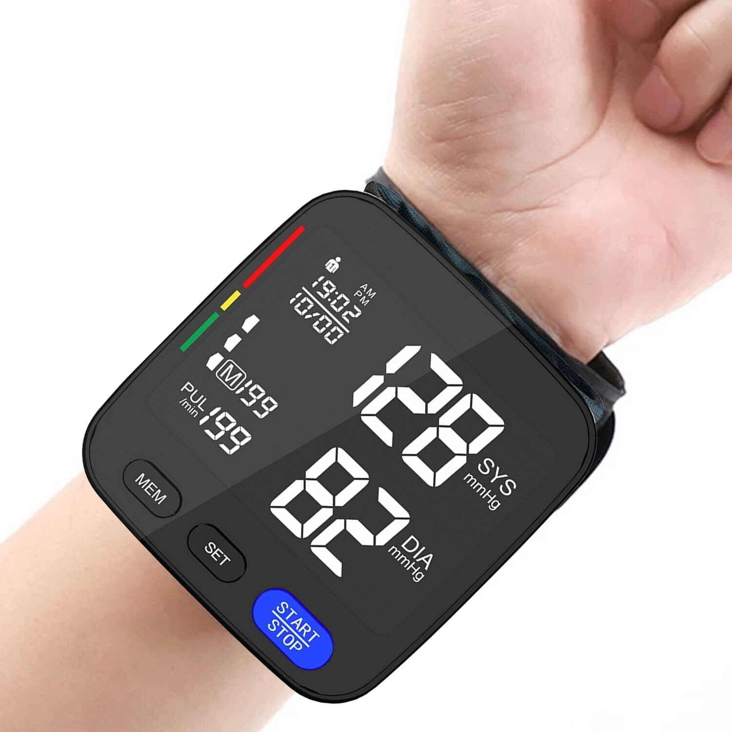 Digital Wrist Blood Pressure Monitor BP Machine Large cuff Wireless Black Memory - Office Catch