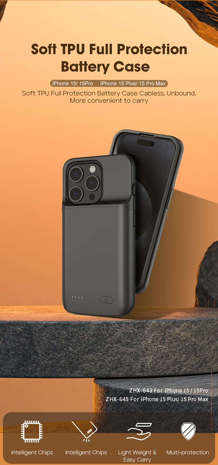 for iPhone 15 Pro Power Bank 5000mAh Battery Charger Case Charging Cover - Office Catch