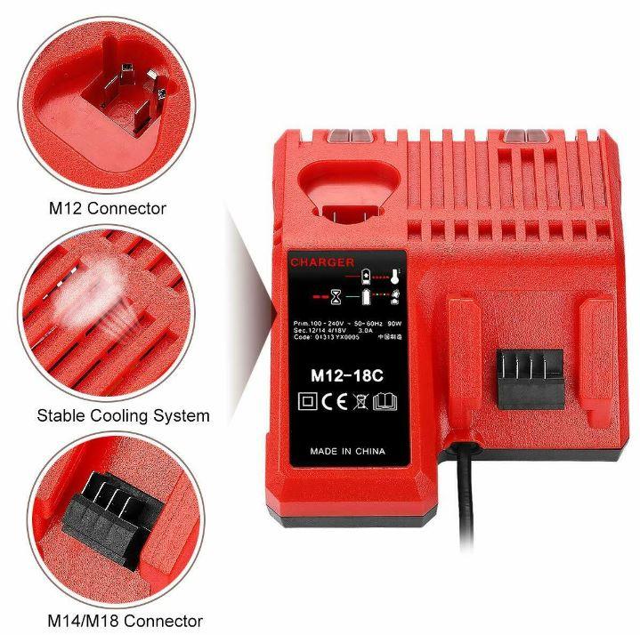 For Milwaukee M18 12V-18V Multi Voltage Rapid Battery Charger Dual M12-18C - Office Catch