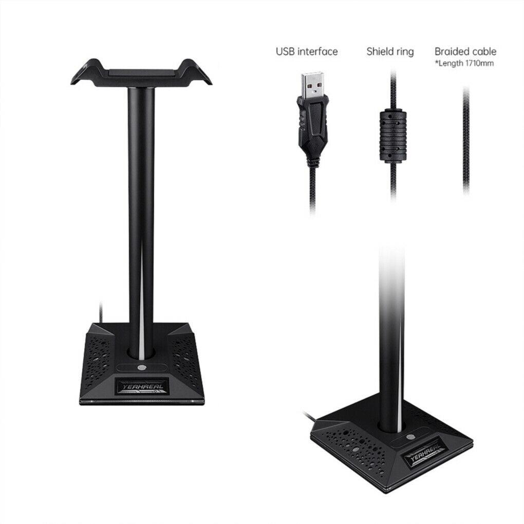 Gaming Headset Stand with 3.5mm 2 USB Ports RGB Non-slip Headphones Holder - Office Catch