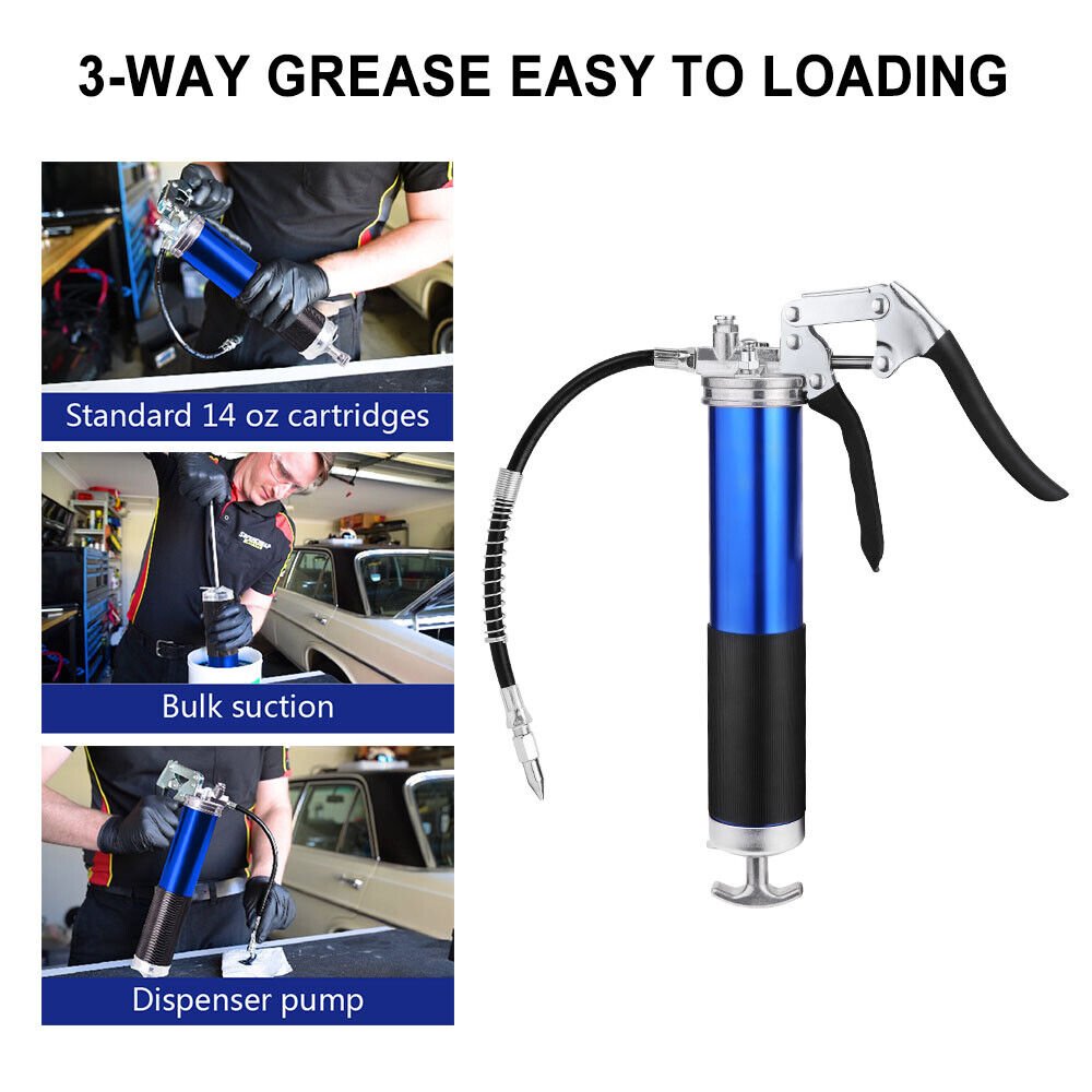 Heavy Duty Grease Gun Hand Pressure Pistol Grip 6000PSI Dual Flow with Flex Hose - Office Catch