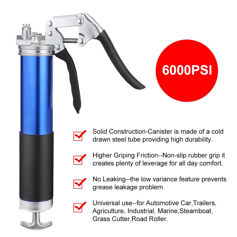Heavy Duty Grease Gun Hand Pressure Pistol Grip 6000PSI Dual Flow with Flex Hose - Office Catch