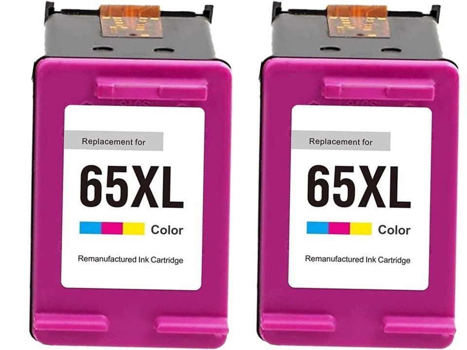 HP 65 XL TriColor Ink Cartridges - Two-Pack, Compatible with Deskjet 2620, 3720, 3723, 3724, and ENVY 5030 - Office Catch
