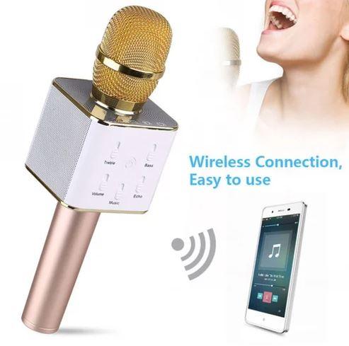 Karaoke Microphone Q9 Wireless Bluetooth Speaker Handheld Mic USB Player | Rose Gold - Office Catch