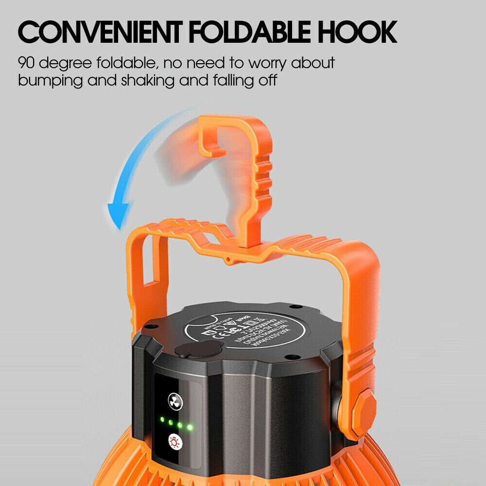 Portable Camping Fan LED Light Rechargeable Outdoor Tent Lantern w/ Hook Remote - Office Catch