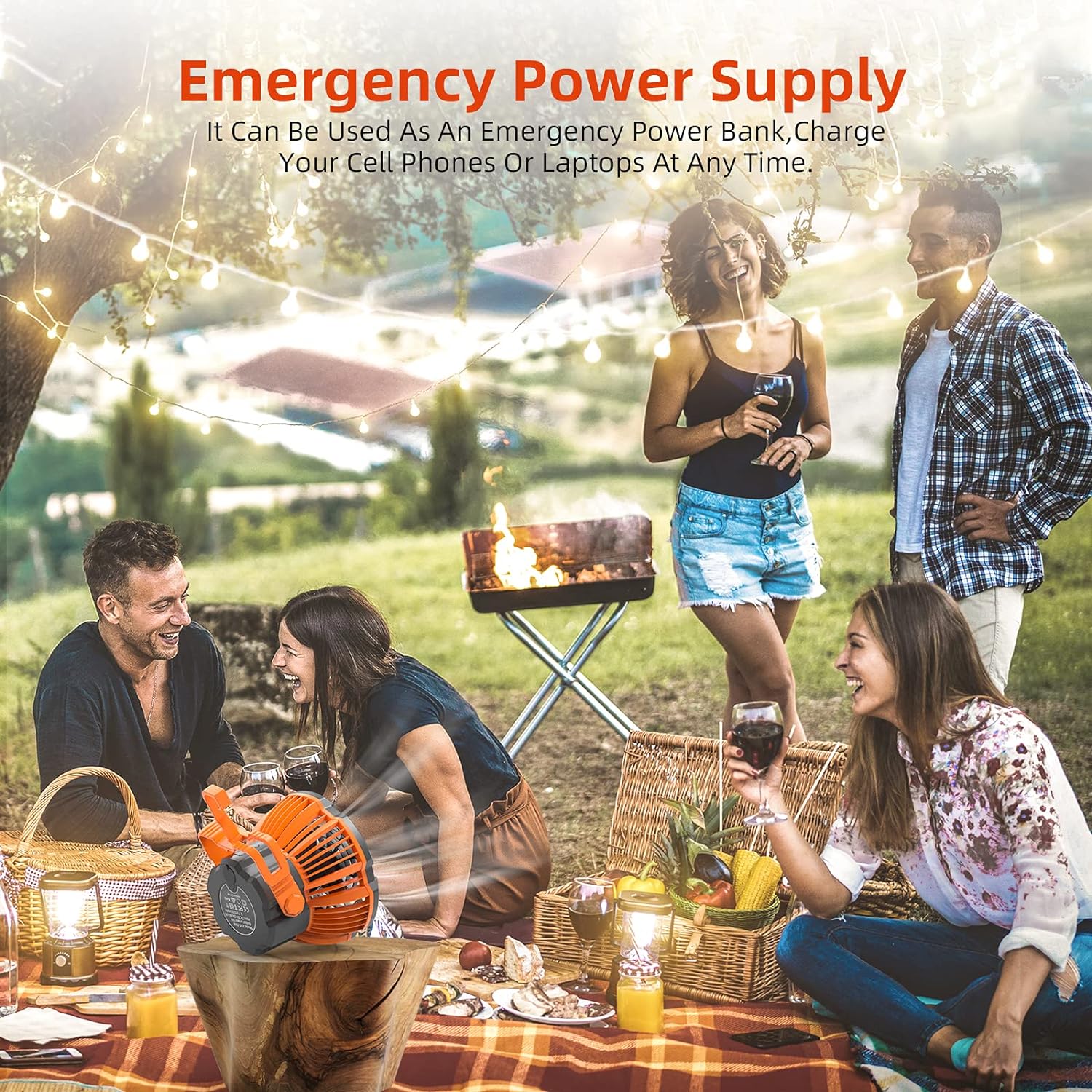 Portable Camping Fan LED Light Rechargeable Outdoor Tent Lantern w/ Hook Remote - Office Catch