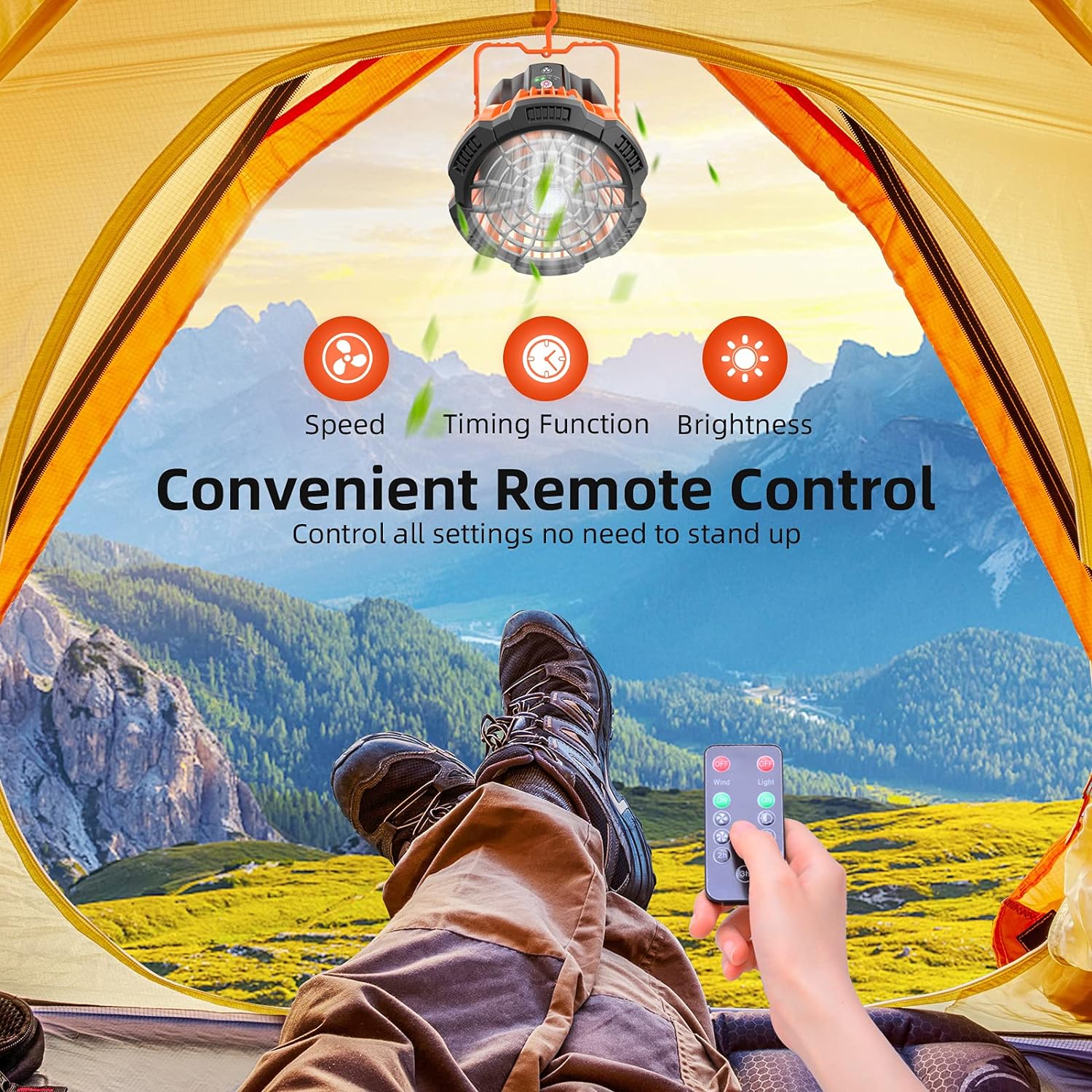 Portable Camping Fan LED Light Rechargeable Outdoor Tent Lantern w/ Hook Remote - Office Catch