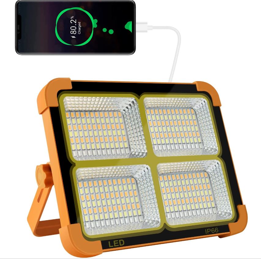 Portable Led Work Solar Light IP66 with Stepless Brightness Job Site Battery Rechargeable led Floor Light for Power Failure Emergency Worklight Car Repair (Orange) - Office Catch