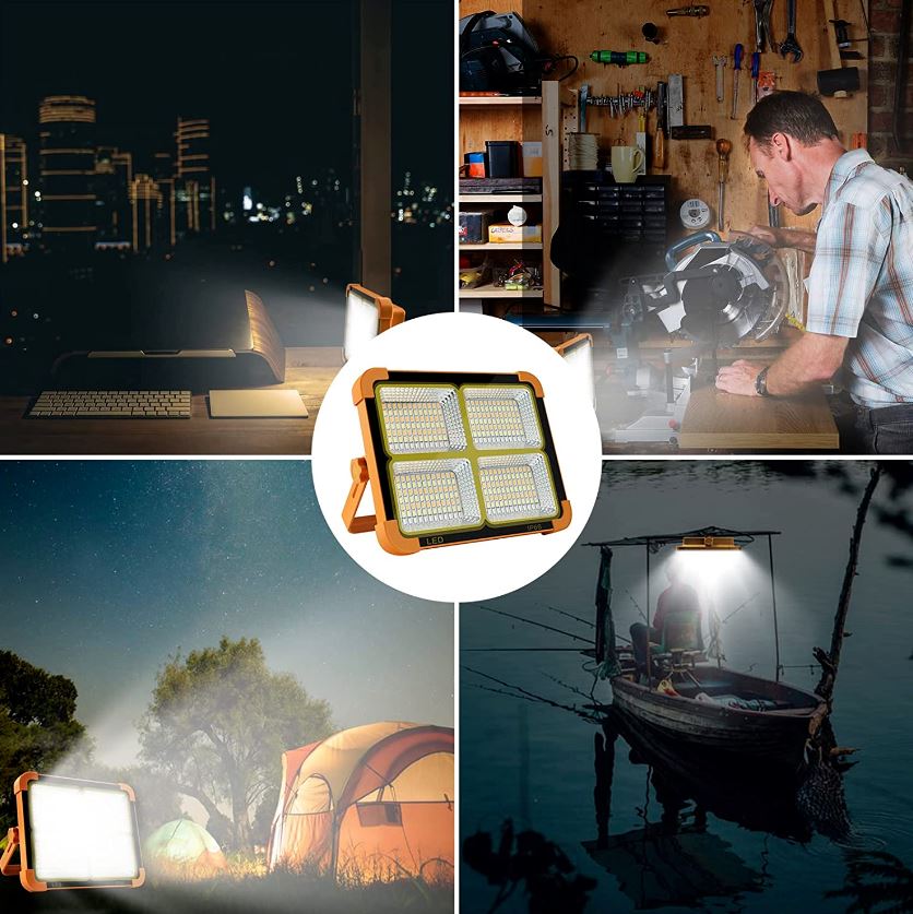 Portable Led Work Solar Light IP66 with Stepless Brightness Job Site Battery Rechargeable led Floor Light for Power Failure Emergency Worklight Car Repair (Orange) - Office Catch