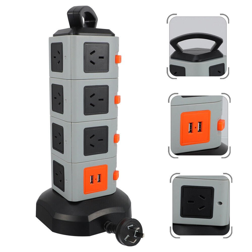 Power Board 15 Way Outlets Socket 2USB Charging Charger Ports w/ Surge Protector - Office Catch