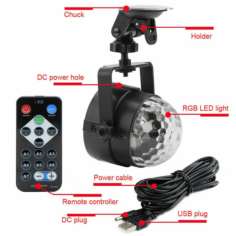 RGB LED Disco Ball DJ Party Light Effect Strobe Remote USB Auto Sound Activated - Office Catch