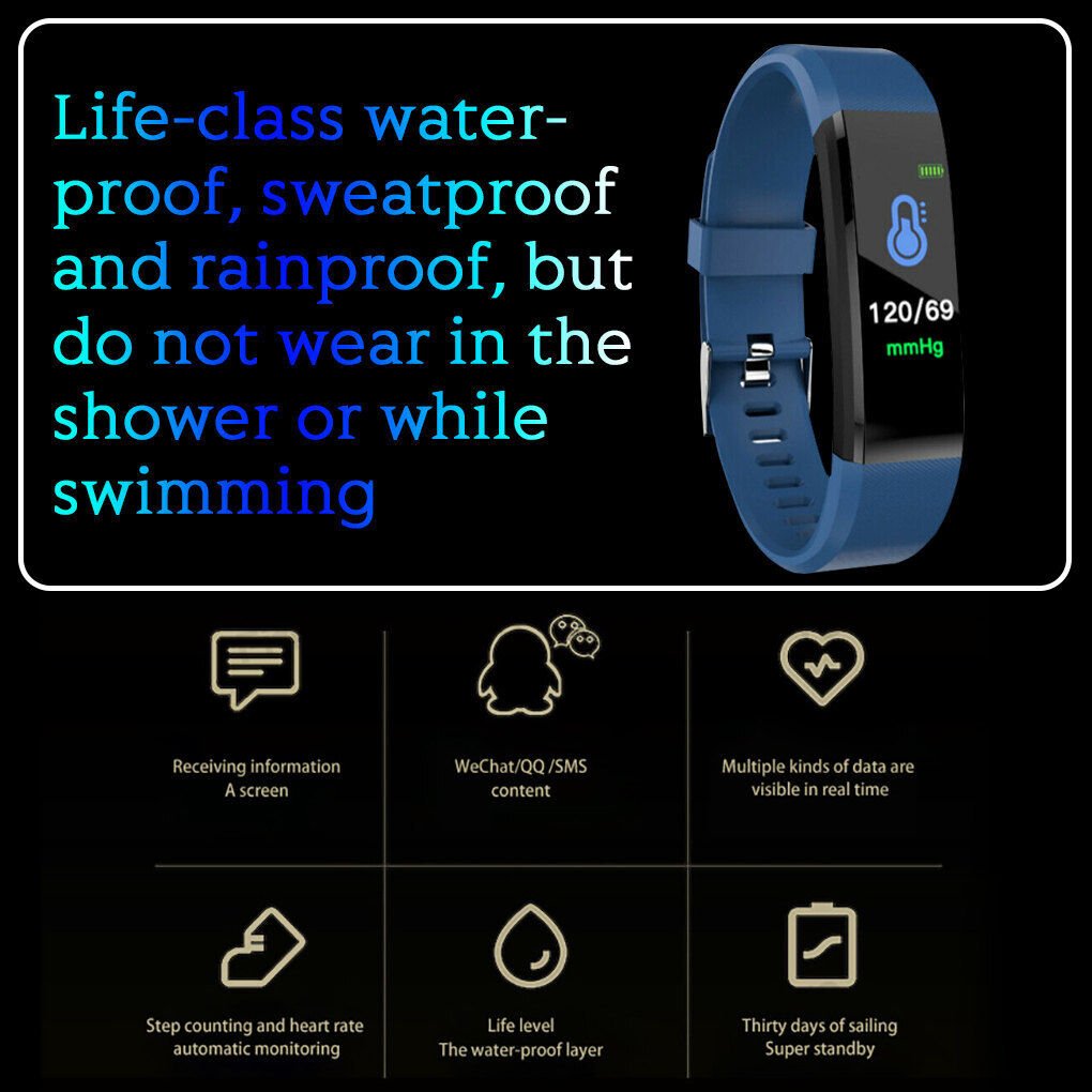 Smart Watch Sport Band Fitness Activity Tracker Kids Fit For Bit iOS Android | Black - Office Catch