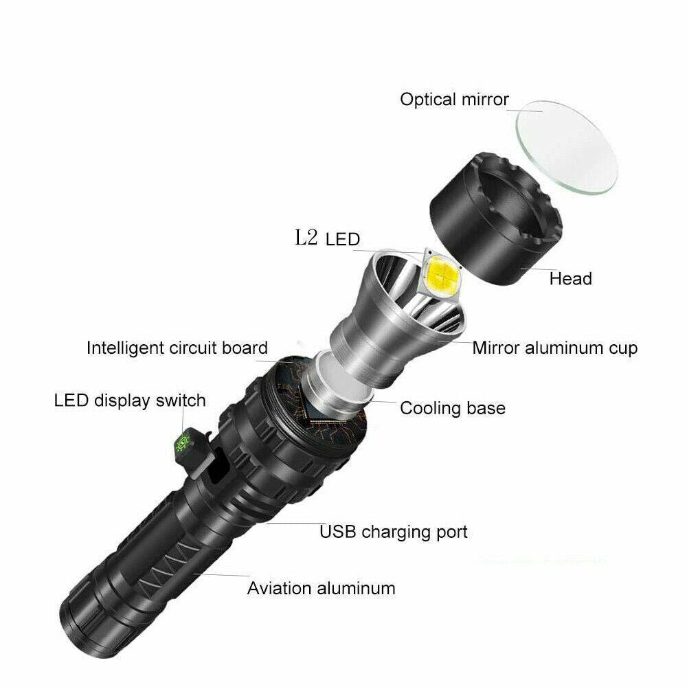 USB Rechargeable Tactical Flashlight | 180000LM L2 - Office Catch
