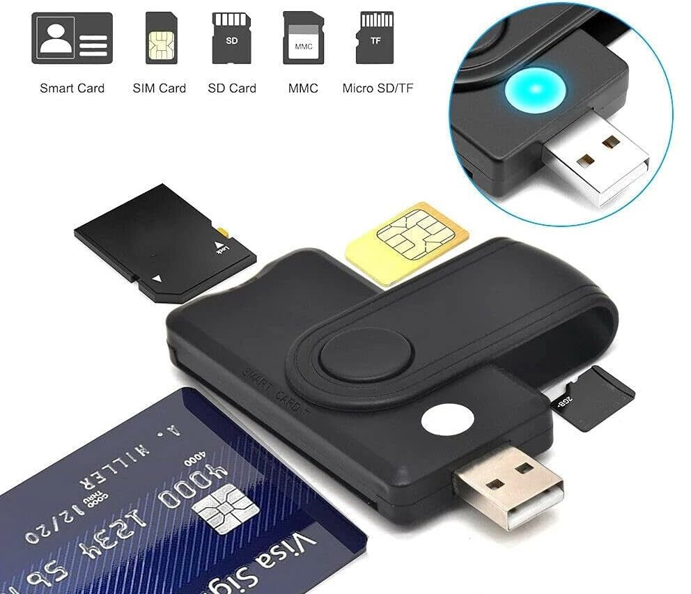 USB Smart Card Reader SD/TF/CAC/DOD/HC/MMC Micro SD Memory ID Bank Sim Card Adapter - Office Catch