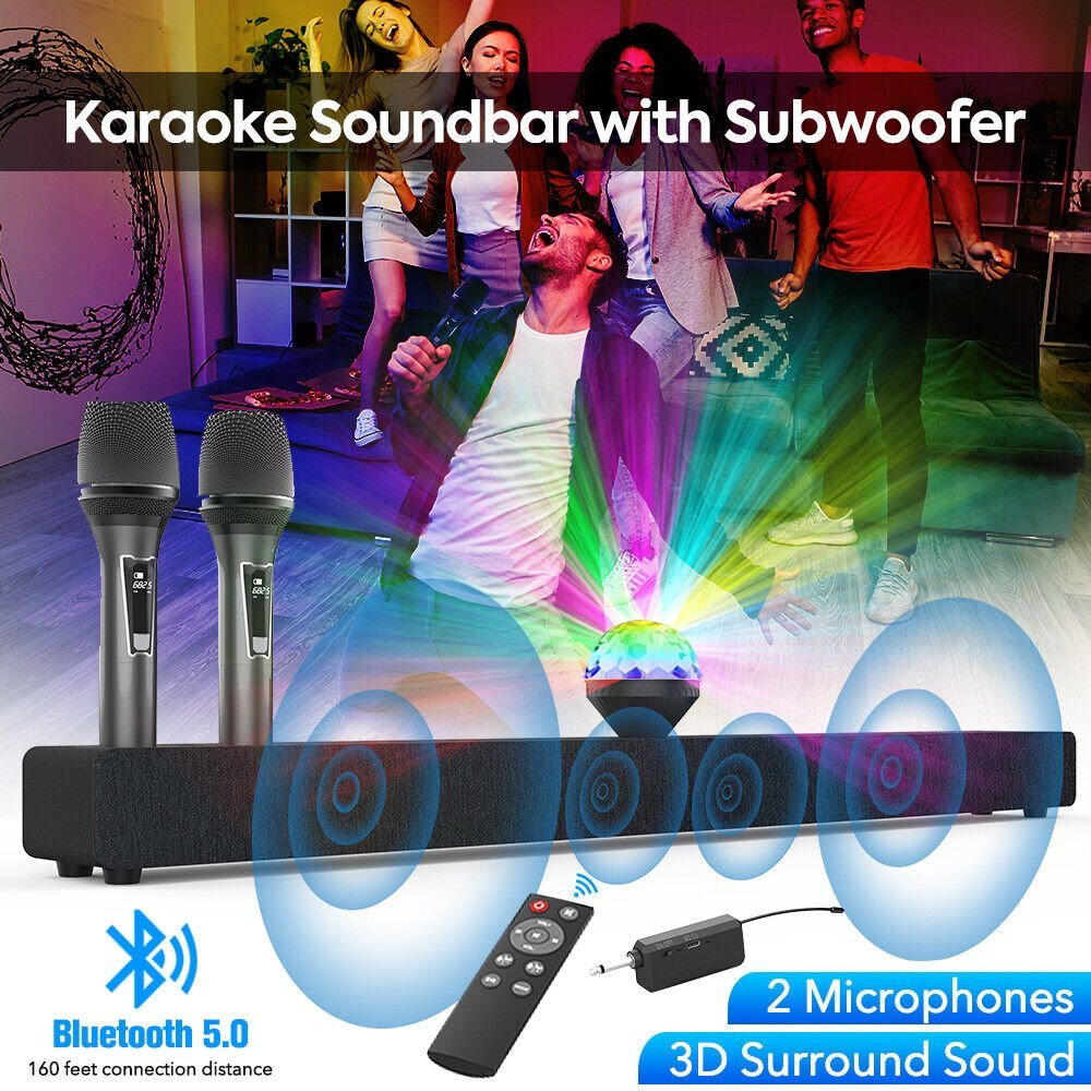 Wireless Bluetooth Karaoke Soundbar W/ 2 Wireless Microphones. - Office Catch