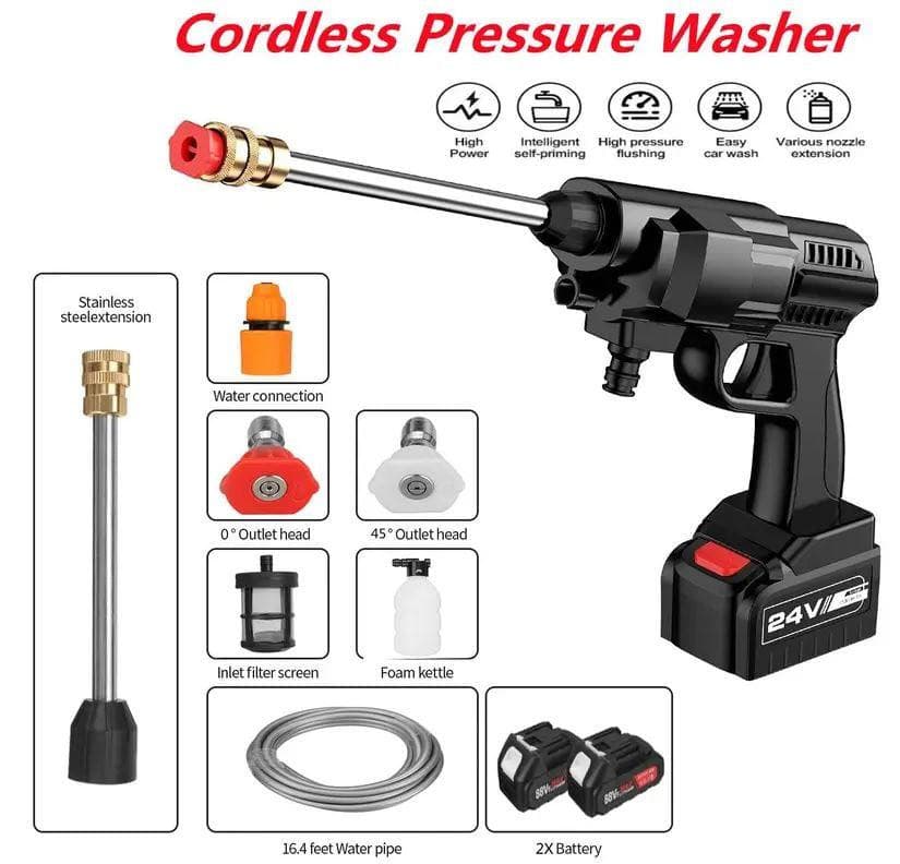 Wireless Cordless Car Pressure Washer Gun With Hose and 2 x 88V Batteries - Office Catch