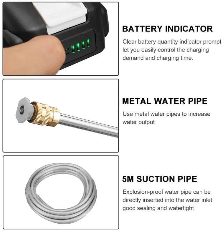 Wireless Cordless Car Pressure Washer Gun With Hose and 2 x 88V Batteries - Office Catch