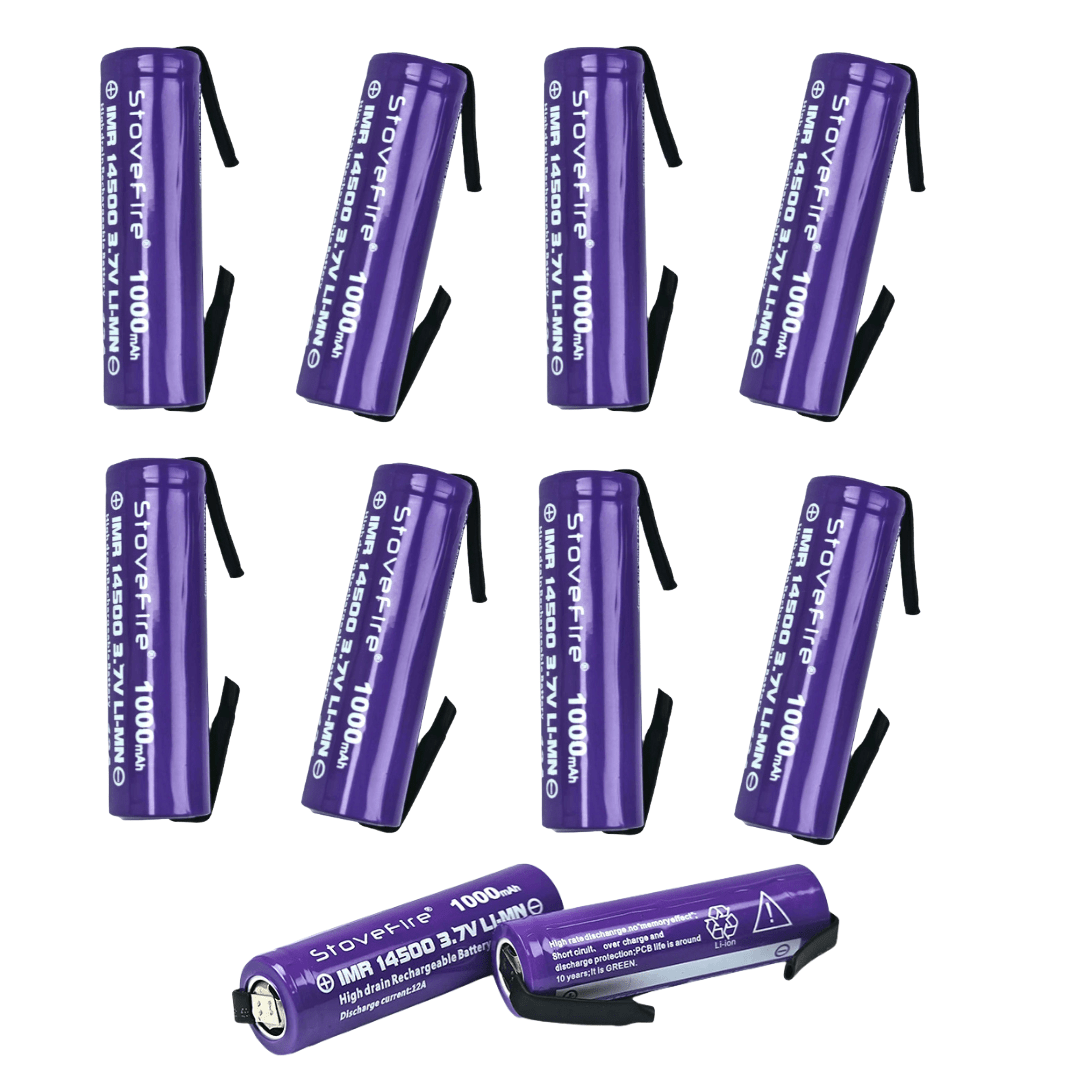 [10 Pack] 14500 1000mAh AA 3.7V Li - ion Rechargeable Batteries with Solder Tabs | Hair Clipper & Beard Shaver Compatible - Office Catch