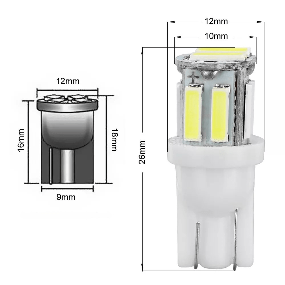 10 Pack T10 W5W 7020 SMD LED Car Bulbs – White Interior & License Plate Lights 12V–24V - Office Catch