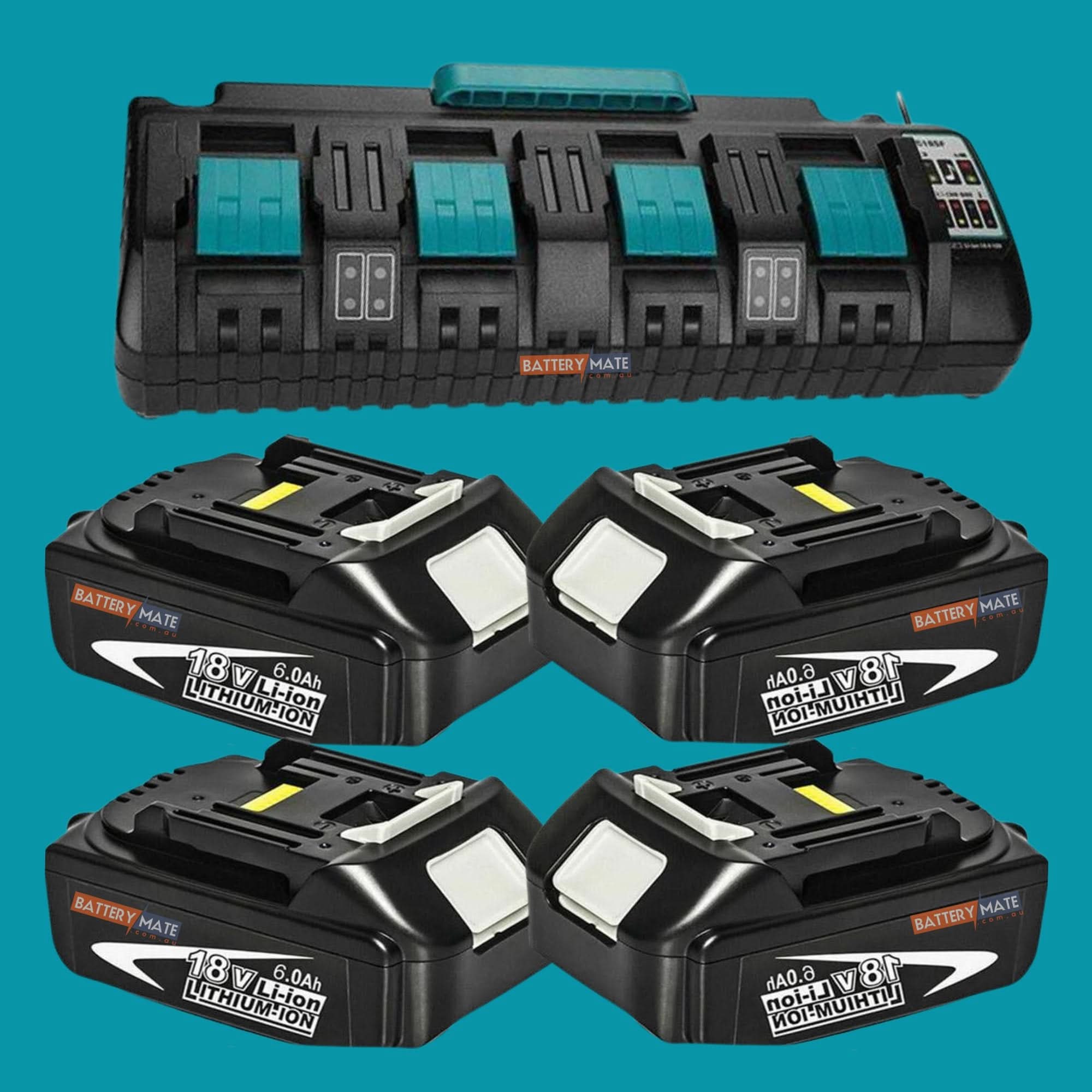 18V 6.0Ah Battery Set (4 - Pack) + 4 - Port Charger for Makita Tools - Office Catch