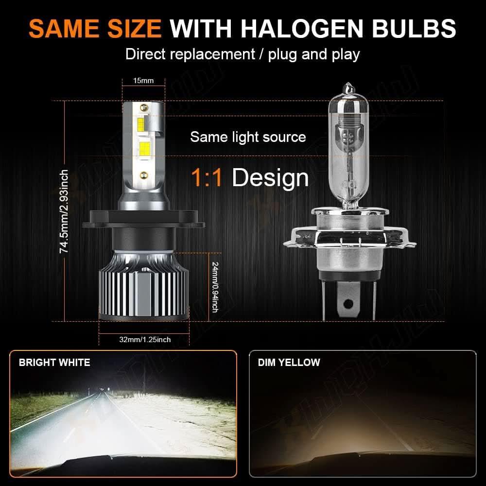 [2 Pack] H4 9003 HB2 LED Headlight Bulbs, 500% Brighter 6500K Xenon White High and Low Beam, Plug and Play for Hi/Lo Fog Lights Bulbs Replacement - Battery Mate