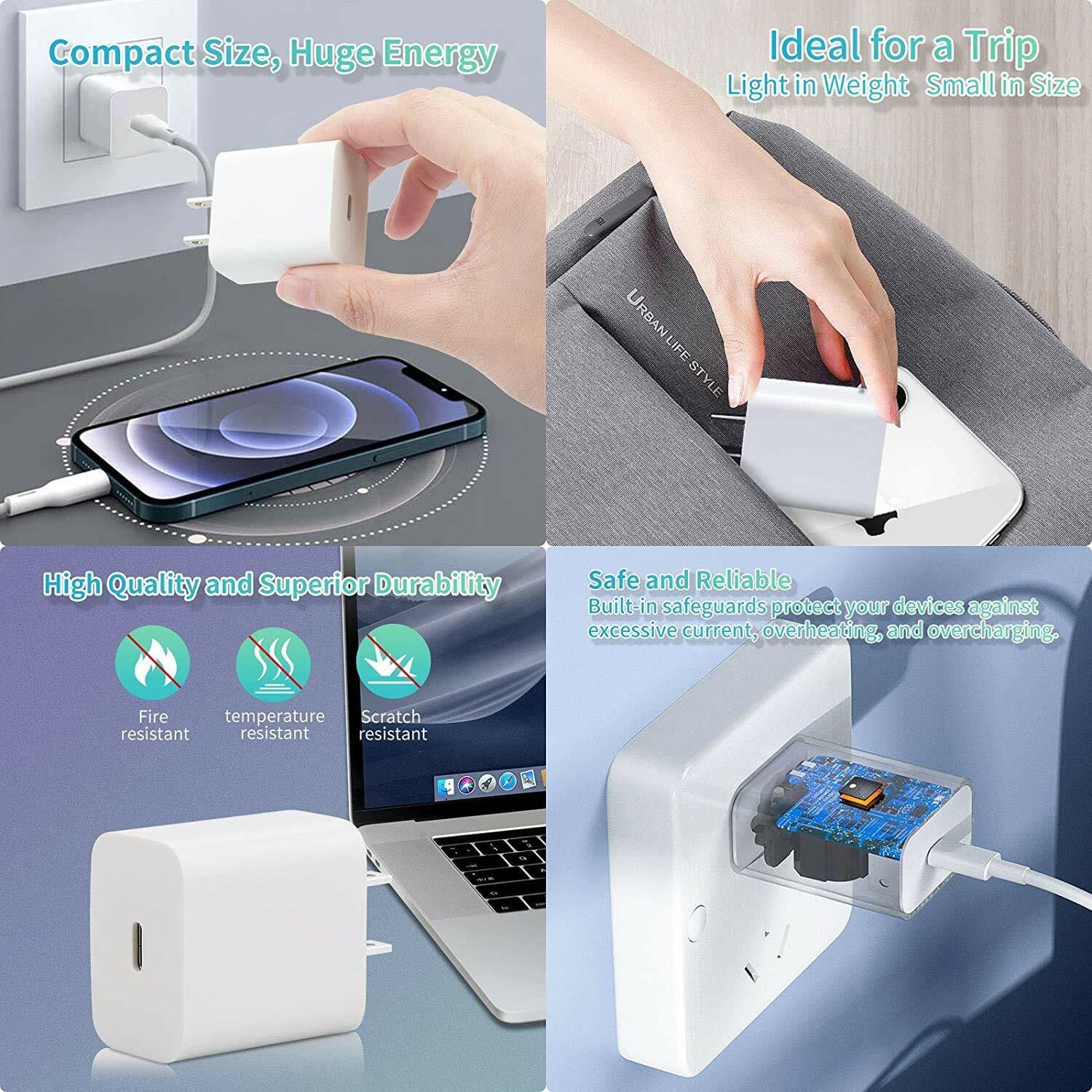 20W Fast Charge USB - C Power Adapter PD Cable For iPhone 14/13/12/11 Pro/XR/iPad - Office Catch