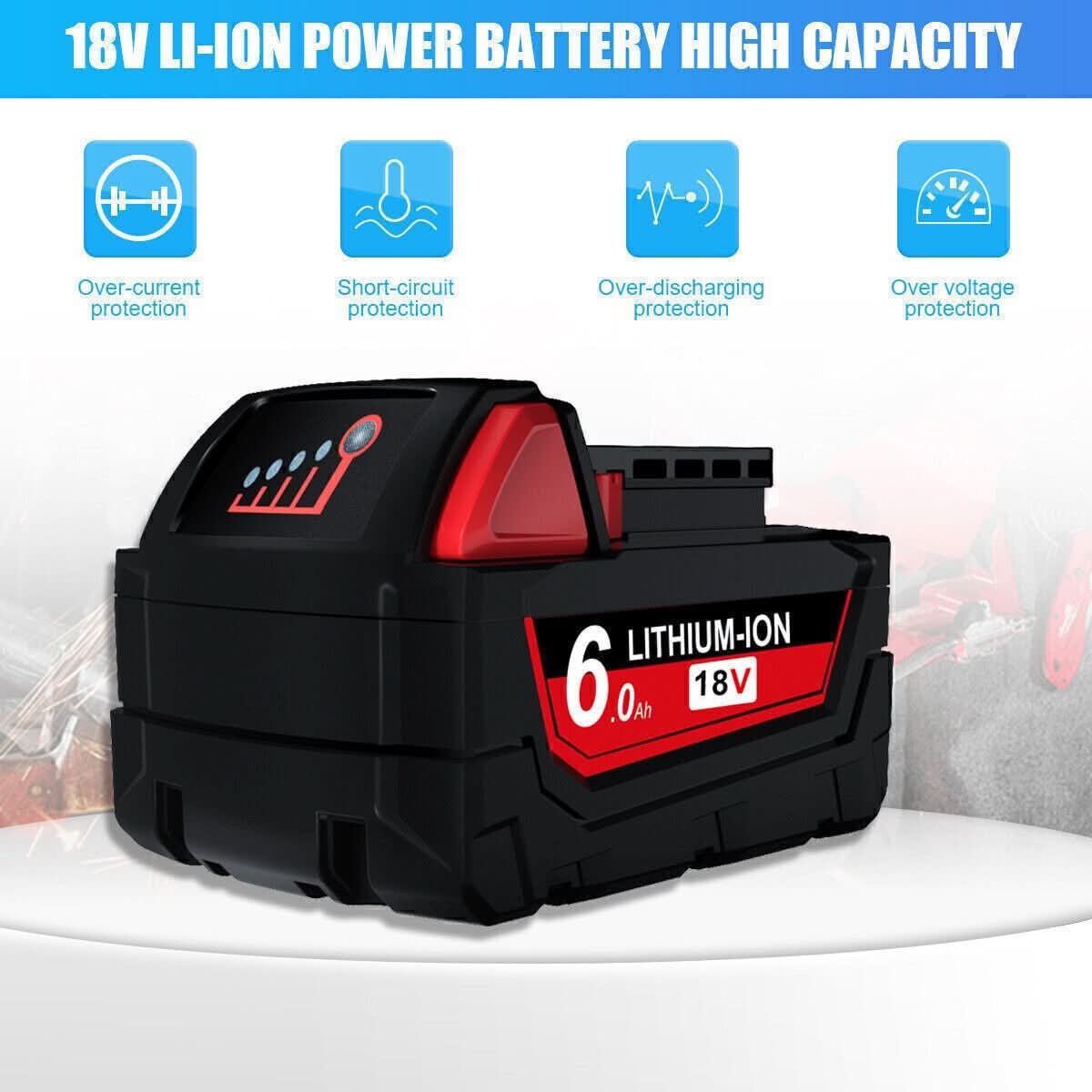 2x 18V 6.0Ah M18 Batteries + Charger Combo | Compatible with Milwaukee - Office Catch