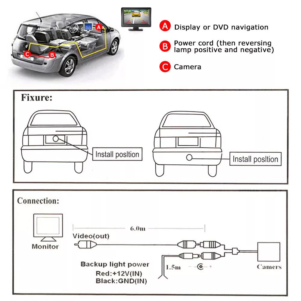 4.3" LCD Rear View Monitor with Reverse Camera – Night Vision, Waterproof, Easy Install Kit - Office Catch