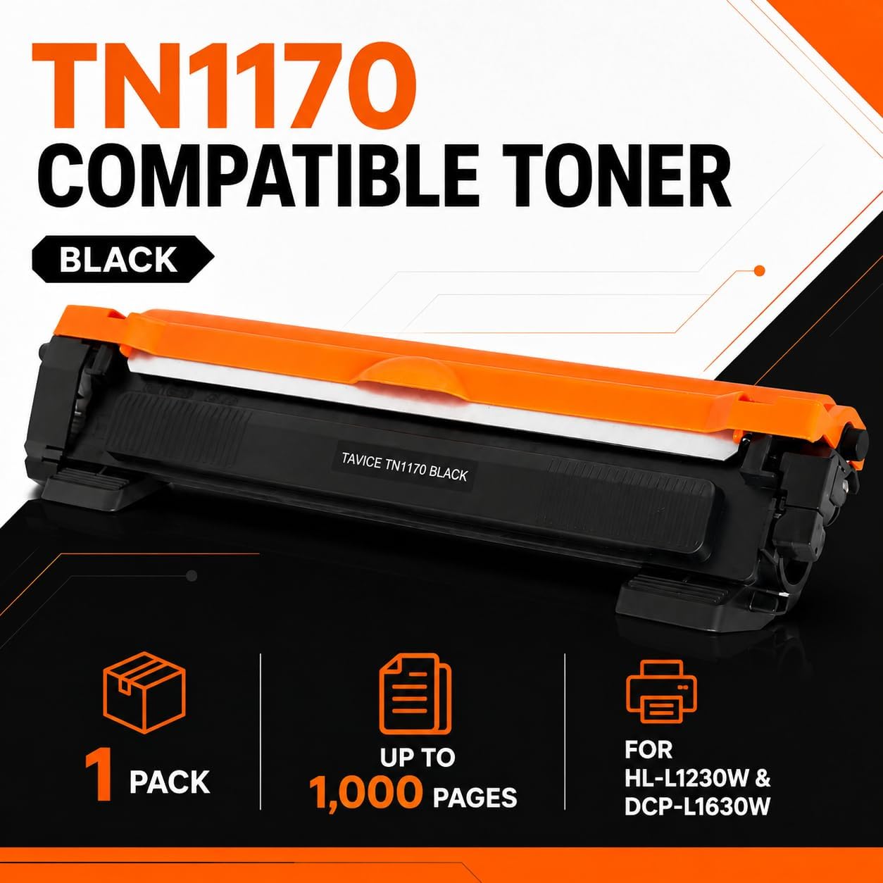 TN1170 Toner Cartridge Compatible with Brother HL-L1230W and DCP-L1630W Printers